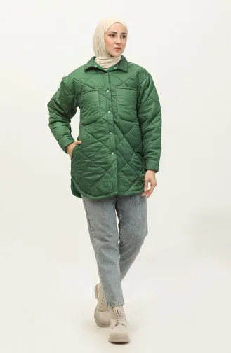 Snap Fastener Inflatable Quilted Jacket Green K310 416