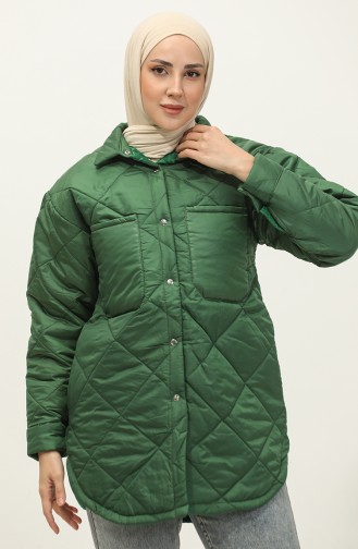 Snap Fastener Inflatable Quilted Jacket Green K310 416