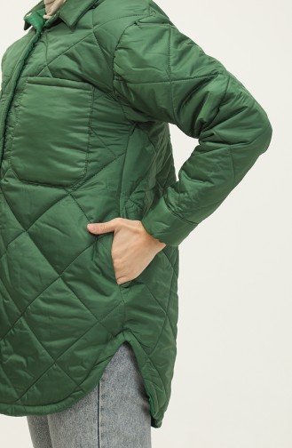 Snap Fastener Inflatable Quilted Jacket Green K310 416