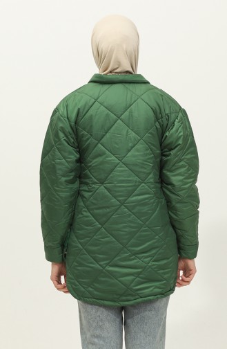 Snap Fastener Inflatable Quilted Jacket Green K310 416