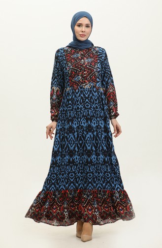 Robe Viscose à Motifs Demi Boutonnée 0308-01 Saks Noir 0308-01