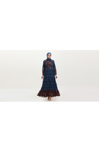 Robe Viscose à Motifs Demi Boutonnée 0308-01 Saks Noir 0308-01