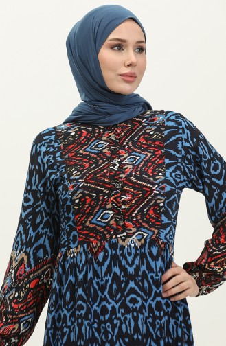 Robe Viscose à Motifs Demi Boutonnée 0308-01 Saks Noir 0308-01