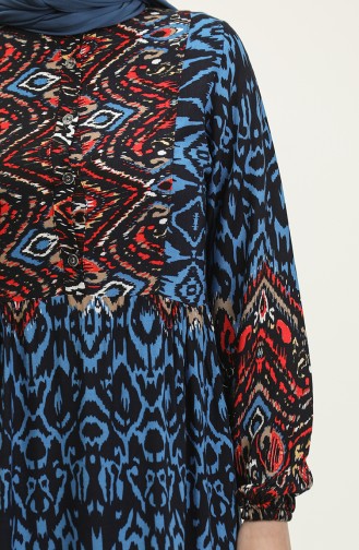 Robe Viscose à Motifs Demi Boutonnée 0308-01 Saks Noir 0308-01