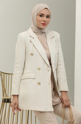 Veste Hijab Boutonnée Ecru 393