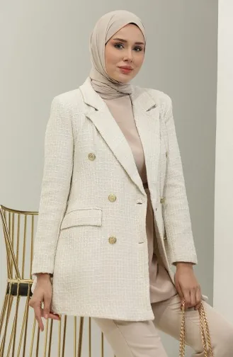 Veste Hijab Boutonnée Ecru 393