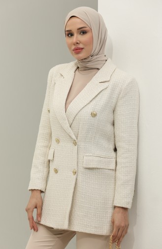 Veste Hijab Boutonnée Ecru 393