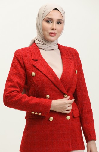 Veste Hijab Boutonnée Rouge Claret 394