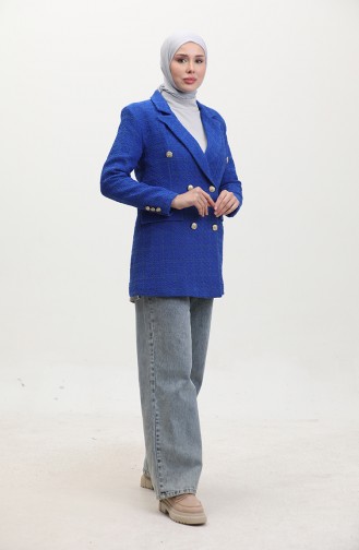 Buttoned Hijab Jacket Blue 395