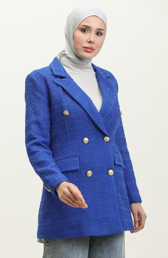 Veste Hijab Boutonnée Bleu 395