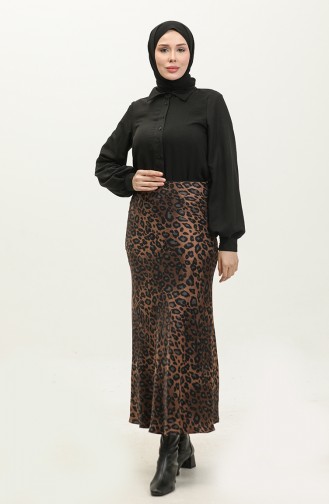 Jupe En Satin À Motifs Marron 4335 481