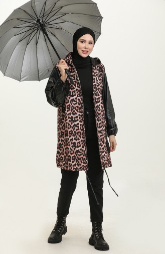 Leopard Patterned Raincoat Brown K264 377
