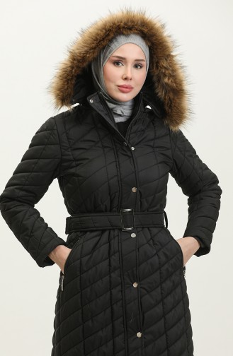 Manteau Matelassé à Ceinture 15057-01 Noir 15057-01