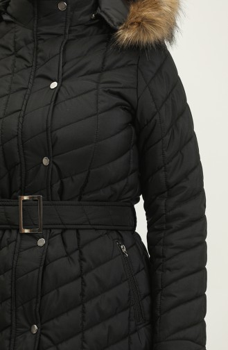 Manteau Matelassé à Ceinture 15057-01 Noir 15057-01