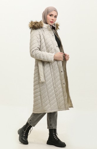 Belted quilted Coat 15057-03 Beige 15057-03