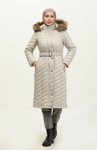 Belted quilted Coat 15057-03 Beige 15057-03