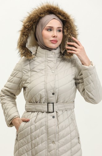 Belted quilted Coat 15057-03 Beige 15057-03