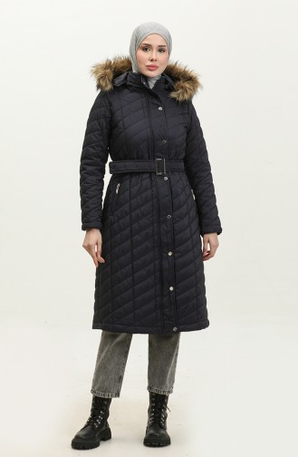 Belted quilted Coat 15057-04 Navy Blue 15057-04