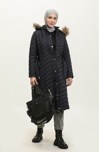 Belted quilted Coat 15057-04 Navy Blue 15057-04