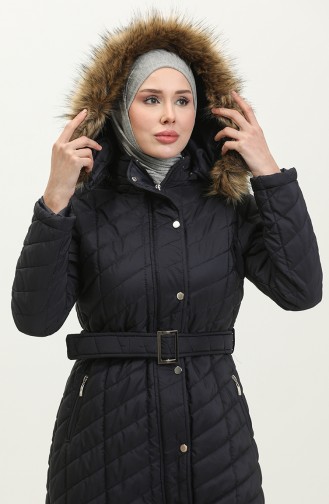 Belted quilted Coat 15057-04 Navy Blue 15057-04