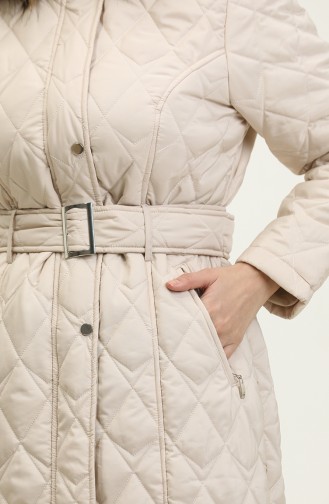 Furry Belted Quilted Coat 504223A-05 Beige 504223A-05