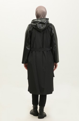 Leather Detailed Trench Coat Black K258 304