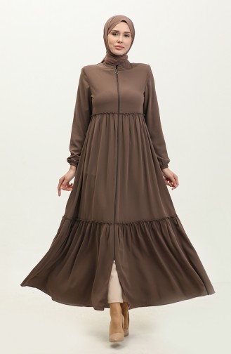 Gesmokte Abaya 5042-07 Melkbruin 5042-07