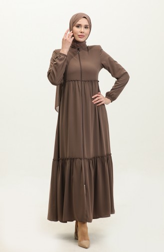 Shirred Abaya 5042-07 Milk Coffee 5042-07