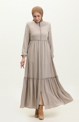 Shirred Detail Abaya 5042-08 Mink 5042-08