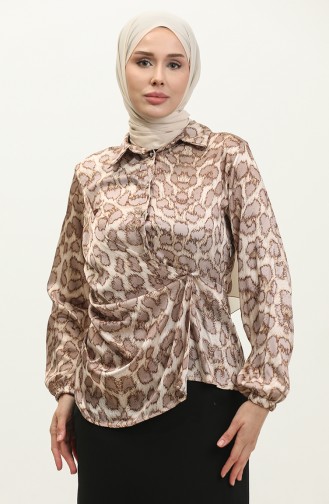 Leopard Patterned Blouse Mink T1700 517