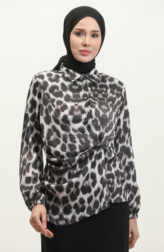 Leopard Patterned Blouse Black T1700 518