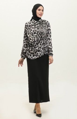 Leopard Patterned Blouse Black T1700 518