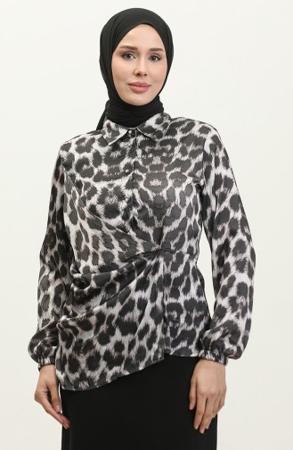 Leopard Patterned Blouse Black T1700 518
