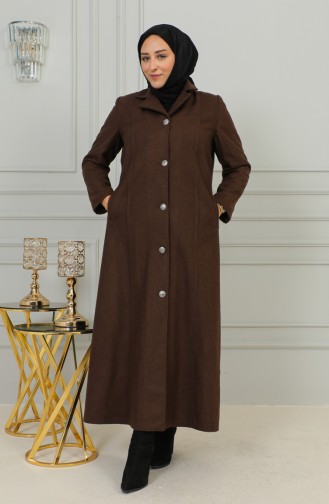 Plus Size Buttoned Cachet Coat 0176-05 Milky Coffee 0176-05