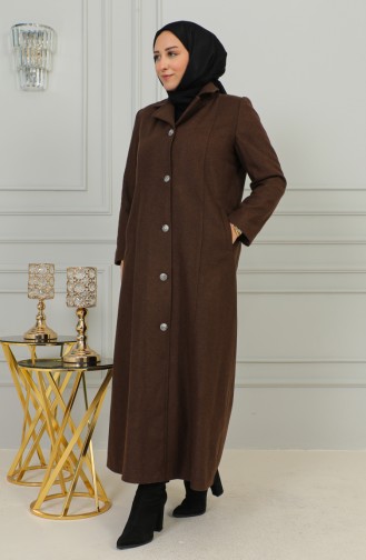 Plus Size Buttoned Cachet Coat 0176-05 Milky Coffee 0176-05