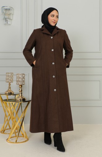 Plus Size Buttoned Cachet Coat 0176-05 Milky Coffee 0176-05