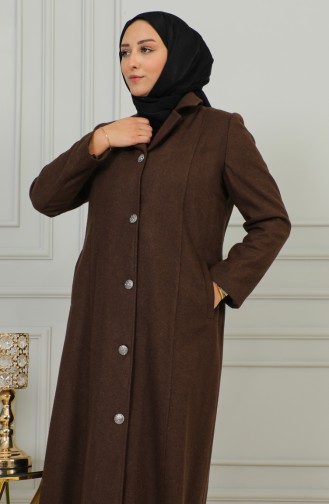 Plus Size Buttoned Cachet Coat 0176-05 Milky Coffee 0176-05