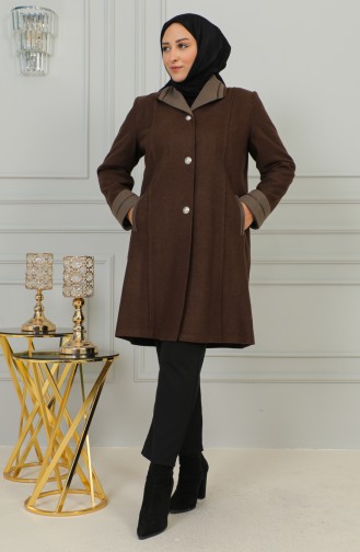 Plus Size Buttoned Cachet Coat 0328-07 Milky Coffee 0328-07