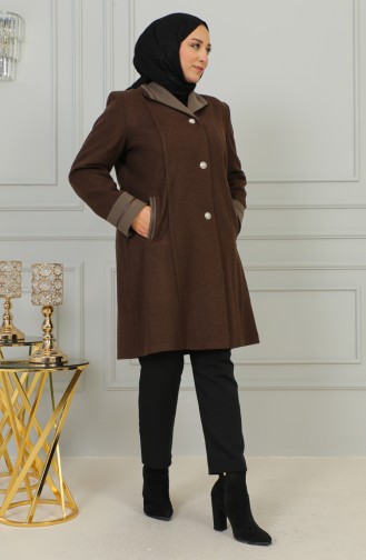 Plus Size Buttoned Cachet Coat 0328-07 Milky Coffee 0328-07