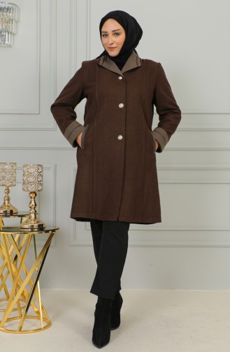 Plus Size Buttoned Cachet Coat 0328-07 Milky Coffee 0328-07