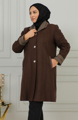 Plus Size Buttoned Cachet Coat 0328-07 Milky Coffee 0328-07