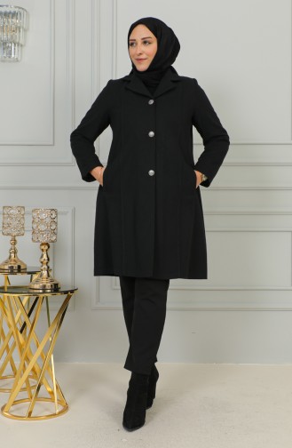 Plus Size Buttoned Cachet Coat 1176-01 Black 1176-01