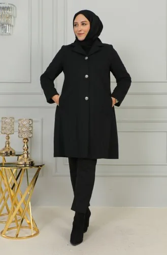 Großer Geknöpfter Kaschmirmantel 1176-01 Schwarz 1176-01