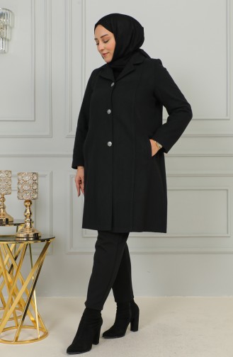Plus Size Buttoned Cachet Coat 1176-01 Black 1176-01