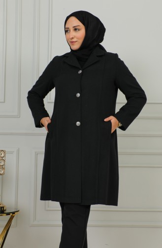 Plus Size Buttoned Cachet Coat 1176-01 Black 1176-01