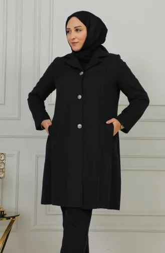 Großer Geknöpfter Kaschmirmantel 1176-01 Schwarz 1176-01