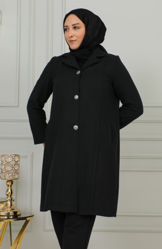 Plus Size Buttoned Cachet Coat 1176-01 Black 1176-01