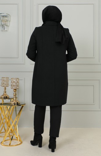 معطف كشمير بأزرار ومقاسات كبيرة 1176-01 لون أسود 1176-01