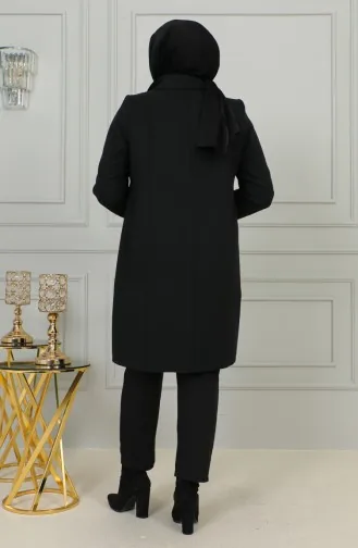 Großer Geknöpfter Kaschmirmantel 1176-01 Schwarz 1176-01