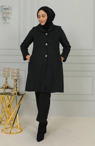 Manteau Cachemire Boutonné Grande Taille 1176-03 Fumé 1176-03
